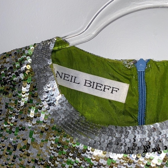 Vintage Neil Bieff Citrus Sequin Mini Dress Size 4 - Picture 3 of 10